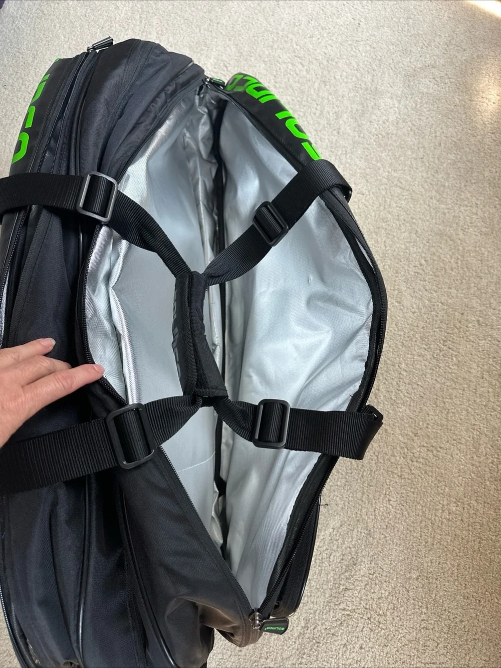 Solinco Tour Team Black & Neon Green Tennis Racquet Backpack 6 Pack Bag